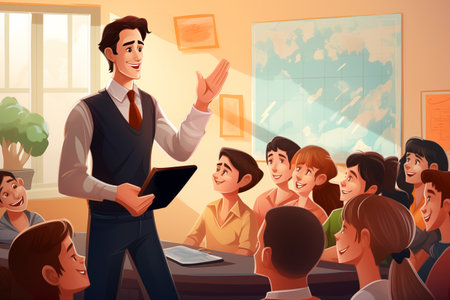 teacher and student in a class room by Generative AIの素材