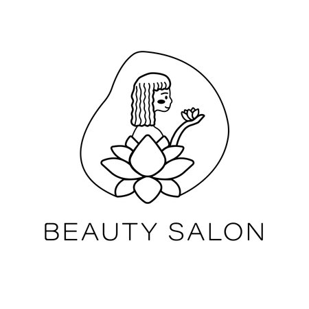 Modern natural woman with lotus flower in line art style. Simple hand drawn logo suitable for beauty salon, spa, cosmetic and skin care products, hair care, boutiques, yogaのイラスト素材