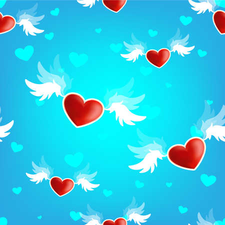 Beautiful seamless texture of heart on the wings of love.Vector illustration.のイラスト素材