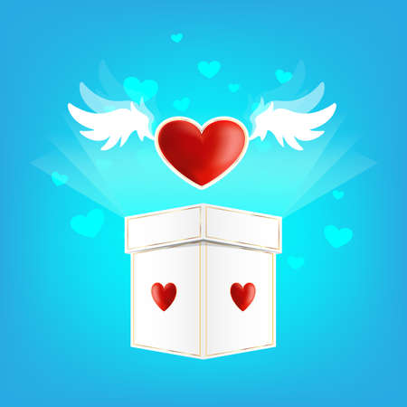 Beautiful heart label on the wings of love with boxのイラスト素材