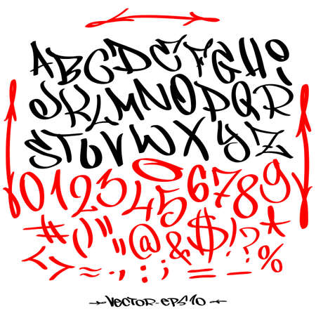 Hand written graffiti font alphabet. Vector letteringのイラスト素材