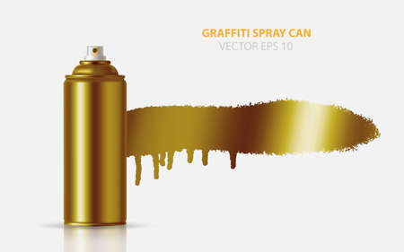 Vector Golden graffiti spray paint can with splash place for text.のイラスト素材