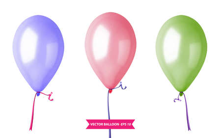 3d Realistic Colorful Balloon Set. Holiday illustration of flying glossy balloon set. Isolated on white Background. Vector Illustrationのイラスト素材