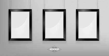 Black photo frame Mockup Vector Illustration. Empty red photo frames mockup on a concrete wallのイラスト素材