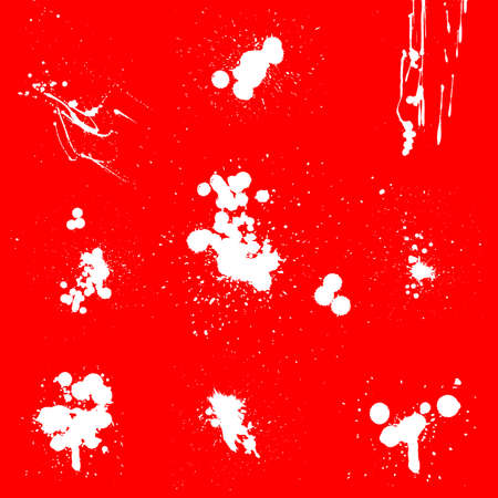 Various spray paint graffiti decorative splatters. Vector splat set on red background.のイラスト素材
