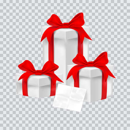 Set of Gift boxes with red ribbon on a gray Checkered background design Vector illustrationのイラスト素材