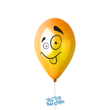 3d Realistic Colorful Balloon. Holiday illustration of flying glossy balloon with face in some emotion. Isolated on white Background. Vector Illustrationのイラスト素材