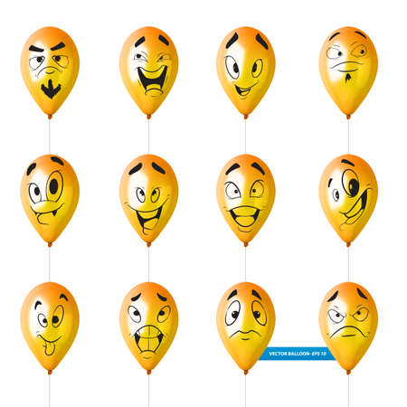 Set of cute lovely emoticon on yellow balloons. Vector illustration set.のイラスト素材