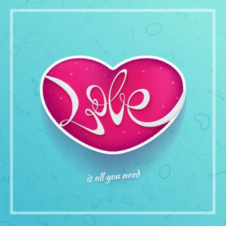 Happy Valentines Day card with Hand written Love. Vector illustration.のイラスト素材