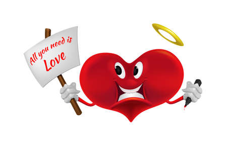 Vector illustration of red smiling heart on white background. Art design for Valentines Day greetings and card, web, banner, poster, flyer, brochure, print. Vector illustration on white background.のイラスト素材