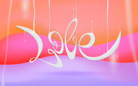 The inscription Love. The modern liquid inscription. Vector dynamic fluid text. illustration with colorful gradient background.のイラスト素材