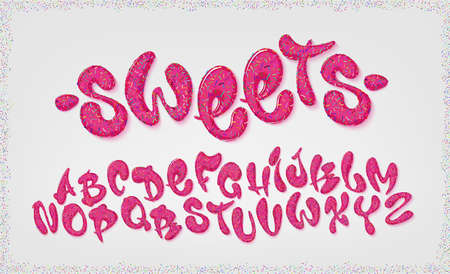 Candy hand drawn typeset, sweet alphabet, vector illustration.のイラスト素材