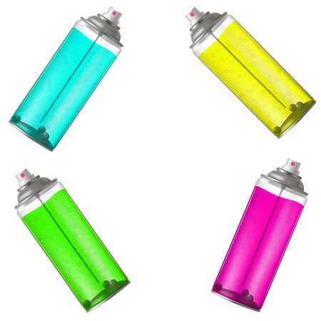 Colorful aerosol spray can set. Vector illustration on white background. Transparent effect.のイラスト素材