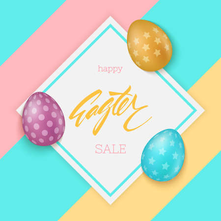 Easter sale background. Colorful easter eggs composition.のイラスト素材