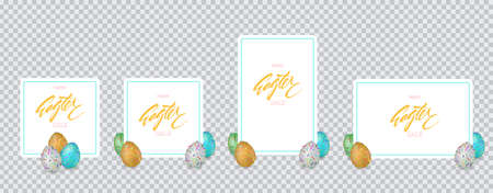 Easter banners with multicolored eggs on transparent background. Easter banners set. Vector illustration.のイラスト素材