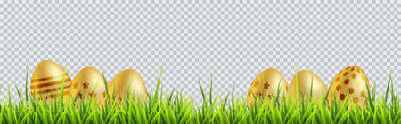 Golden Easter eggs on the grass vector illustrationのイラスト素材