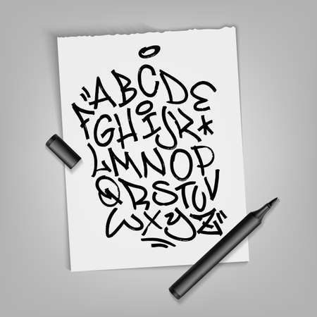Handwritten broad marker font alphabet. Artistic typography collection. Custom vector calligraphy setのイラスト素材