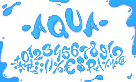 Aqua hand drawn signs and numbers, vector illustration.のイラスト素材