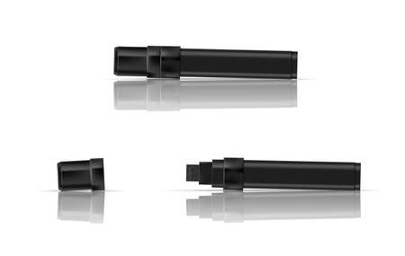 Black marker realistic vector illustration. Broad marker with reflection and shadow on white background. EPS 10のイラスト素材