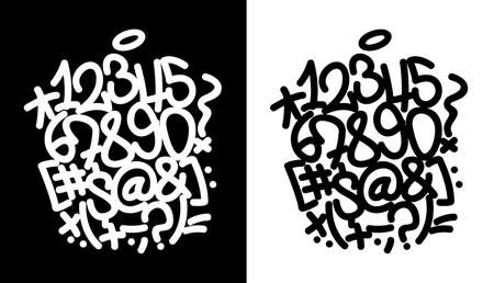 Handwritten digits for graffiti alphabet on black and white background.のイラスト素材