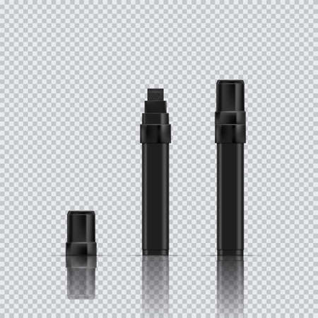 Black marker realistic vector illustration. Broad marker with reflection and shadow on transparent background. EPS 10のイラスト素材