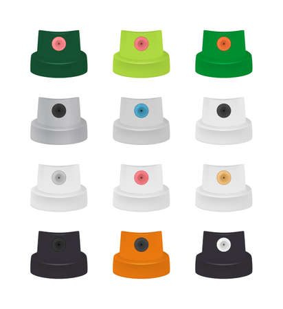 Various nozzles for aerosol cans isolated on white background. Vector illustrationのイラスト素材