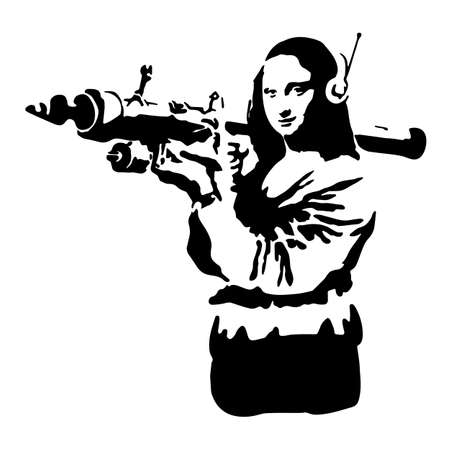 Graffiti stencil. Silhouette of a woman with a weapon in her hands. Vector illustrationのイラスト素材
