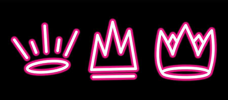 Neon crown graffiti set in pink over black. Vector illustration Eps 10のイラスト素材