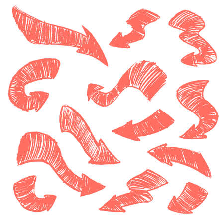 Set of hand-drawn doodle vector coral arrows on white background EPS 10のイラスト素材