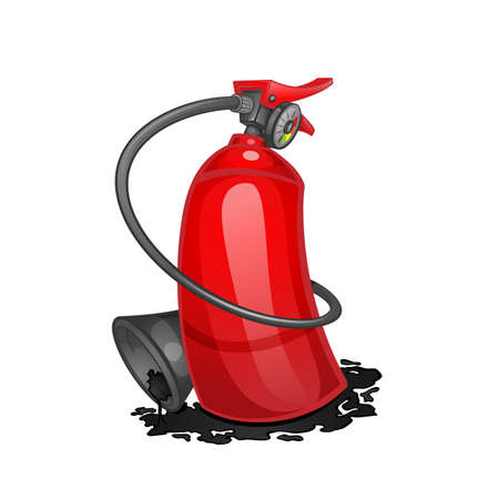 Red cartoon fire extinguisher isolated on white background. Vector illustration EPS 10のイラスト素材