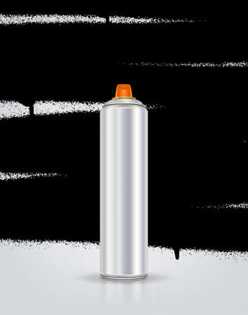 Silver graffiti spray can. Vector illustration with reflect and shadow. Ultra wide spray paint.のイラスト素材