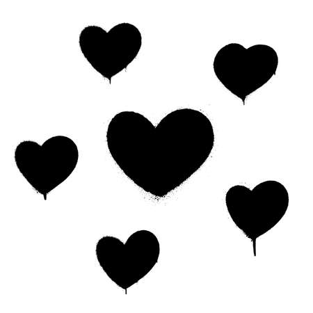 Sprayed graffiti hearts set in black on white. Vector illustrationのイラスト素材