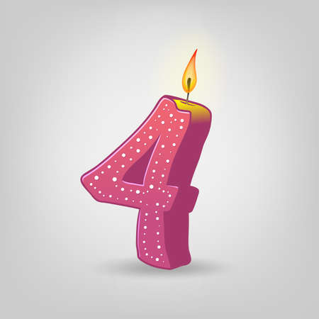 Colored candles for the holiday. Hand-drawn vector illustration. Number fourのイラスト素材