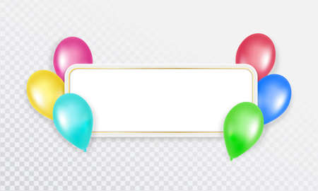 Colorful balloons with a banner for text on a transparent background. Vector illustrationのイラスト素材