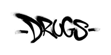 Sprayed drugs tag graffiti with overspray in black over white. Vector illustration.のイラスト素材