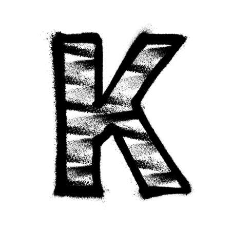 Letter K. Graffiti alphabet with spray lines and overspray. Vector illustrationのイラスト素材