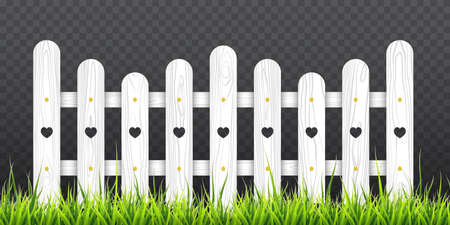 White wooden fence with green grass. Vector illustration isolated on transparent backgroundのイラスト素材