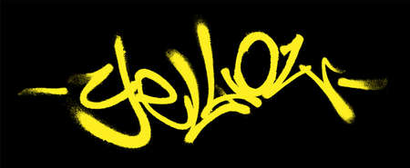 Yellow lettering in the form of a graffiti tag. Vector illustration on a white background.のイラスト素材