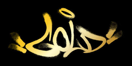 Gold lettering in the form of a graffiti tag. Vector illustration on a black background.のイラスト素材