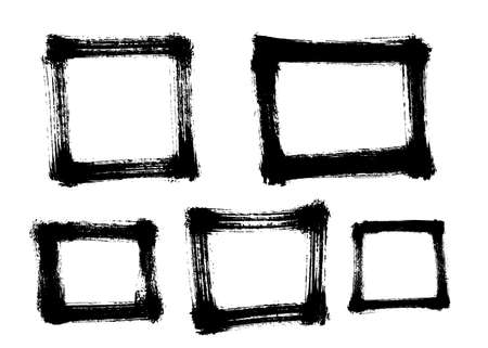 Different square frames painted with a brush. Vector illustrationのイラスト素材