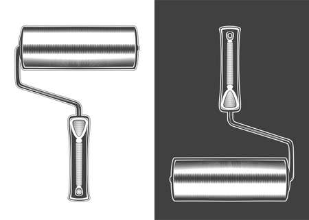Vintage monochrome highly detailed paint roller illustration. Isolated vector templateのイラスト素材