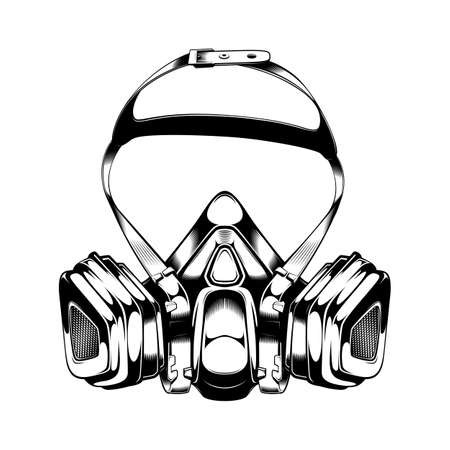 Vintage monochrome highly detailed respirator illustration. Isolated vector templateのイラスト素材