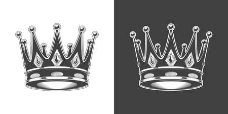 Vintage monochrome highly detailed crown illustration. Isolated vector templateのイラスト素材