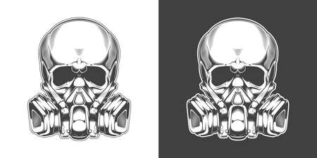 Vintage monochrome skull with respirator isolated vector illustrationのイラスト素材