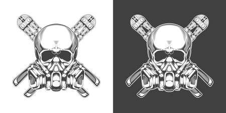 Vintage monochrome skull with respirator and bolt cutter isolated vector illustrationのイラスト素材