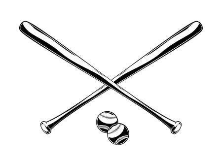 Vintage monochrome illustration of crossed baseball bats and balls. Isolated vector templateのイラスト素材