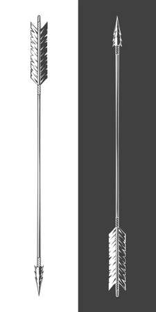 Vintage monochrome detailed arrow illustration. Isolated vector template