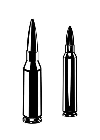 Vintage monochrome cartridge for machine gun illustrations. Isolated vector templateのイラスト素材