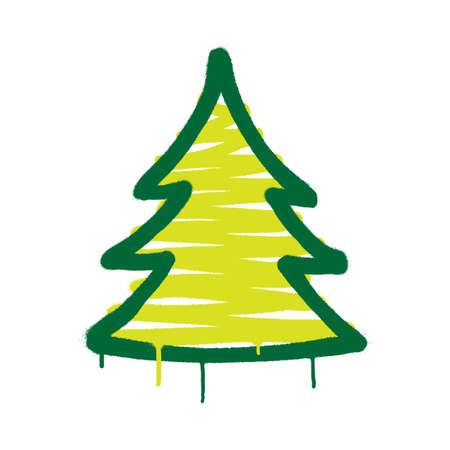 Sprayed christmas tree with overspray in black over white. Vector illustration.のイラスト素材