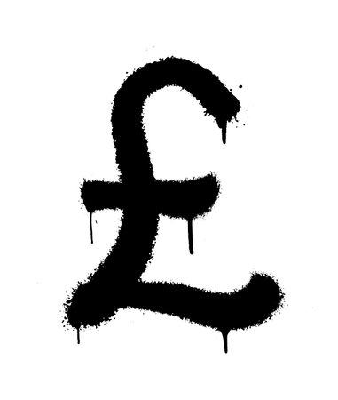 Sprayed pound icon with overspray in black over white. Graffiti vector illustration.のイラスト素材